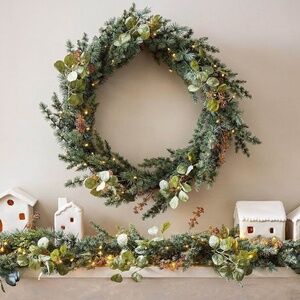 Pottery Barn New in Box 33 Faux Silver Dollar Eucalyptus Wreath
